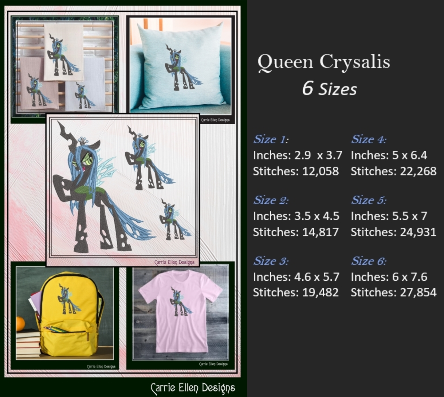 Queen Chrysalis Machine Embroidery Design | My Little Pony Equestrian Girl Gen 5 | Fan Art Design | 6 Sizes (2836)