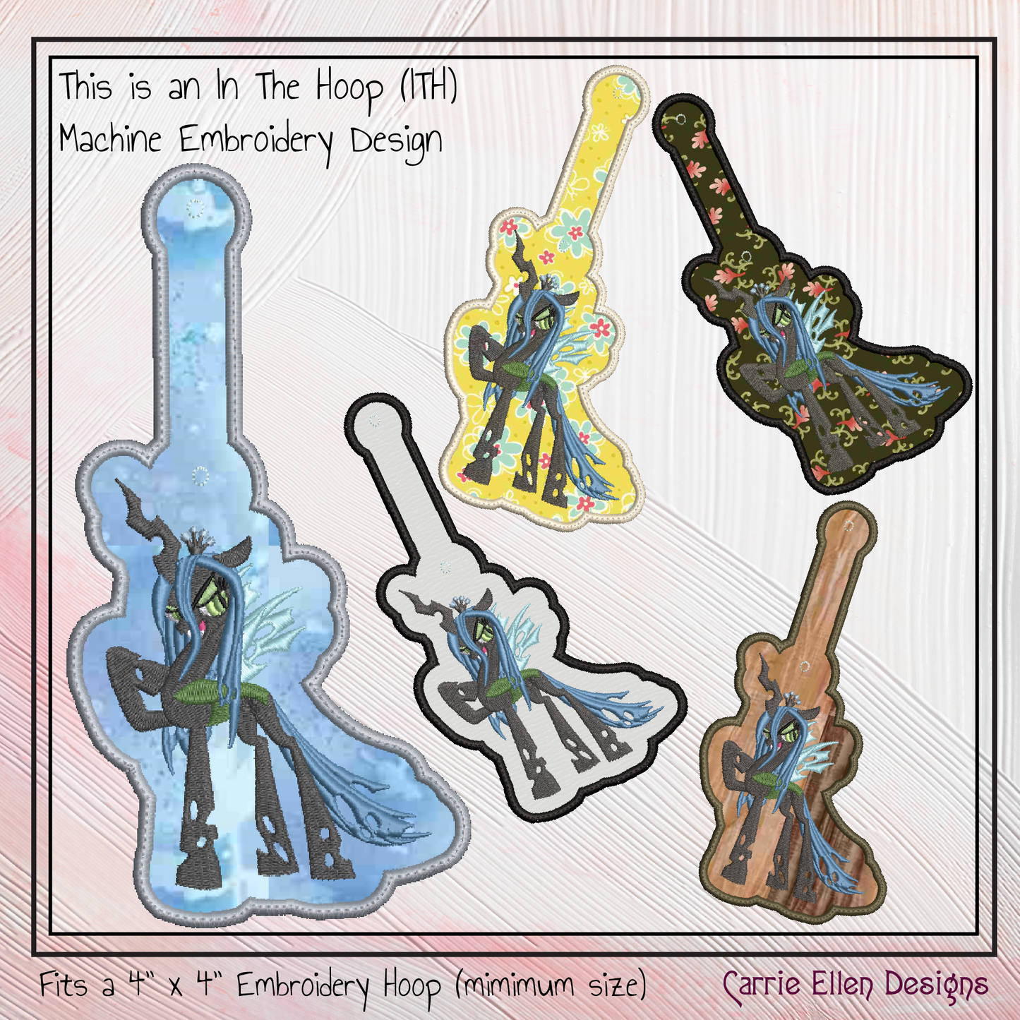 Queen Chrysalis ITH Key Fob Machine Embroidery Design | My Little Pony Inspired In-The-Hoop Bag Tag Project (2837)