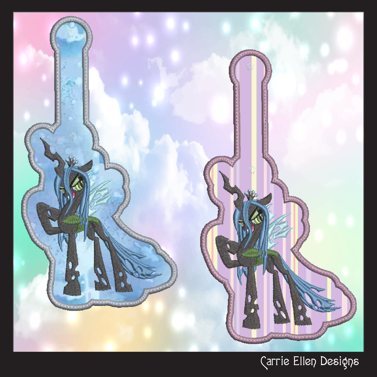 Queen Chrysalis ITH Key Fob Machine Embroidery Design | My Little Pony Inspired In-The-Hoop Bag Tag Project (2837)