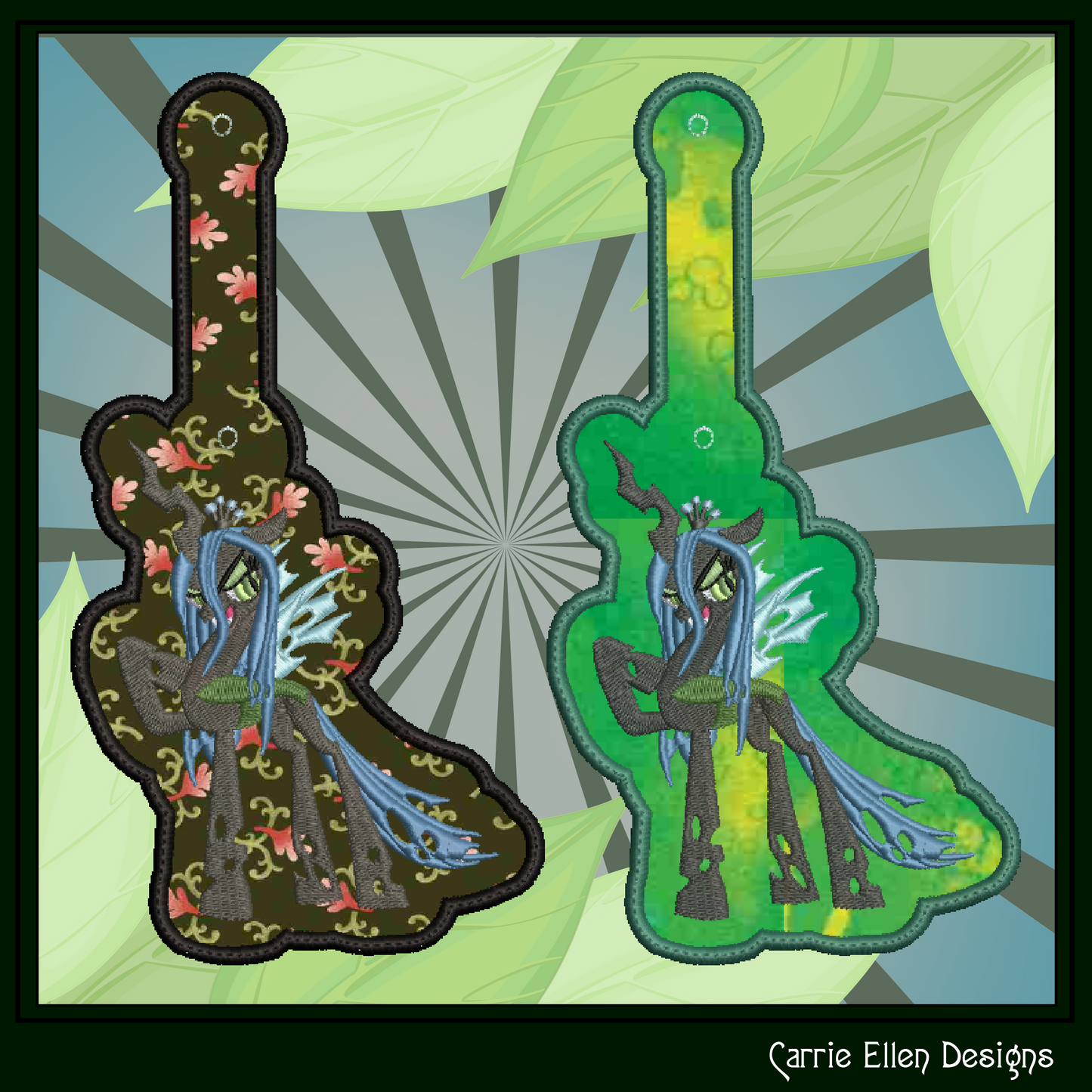Queen Chrysalis ITH Key Fob Machine Embroidery Design | My Little Pony Inspired In-The-Hoop Bag Tag Project (2837)