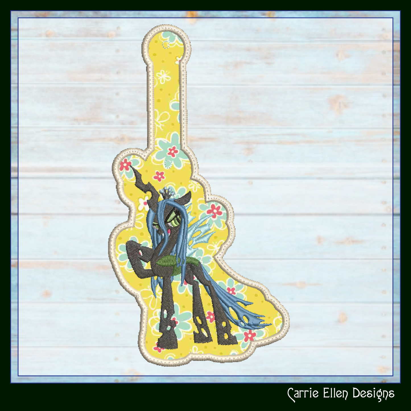 Queen Chrysalis ITH Key Fob Machine Embroidery Design | My Little Pony Inspired In-The-Hoop Bag Tag Project (2837)