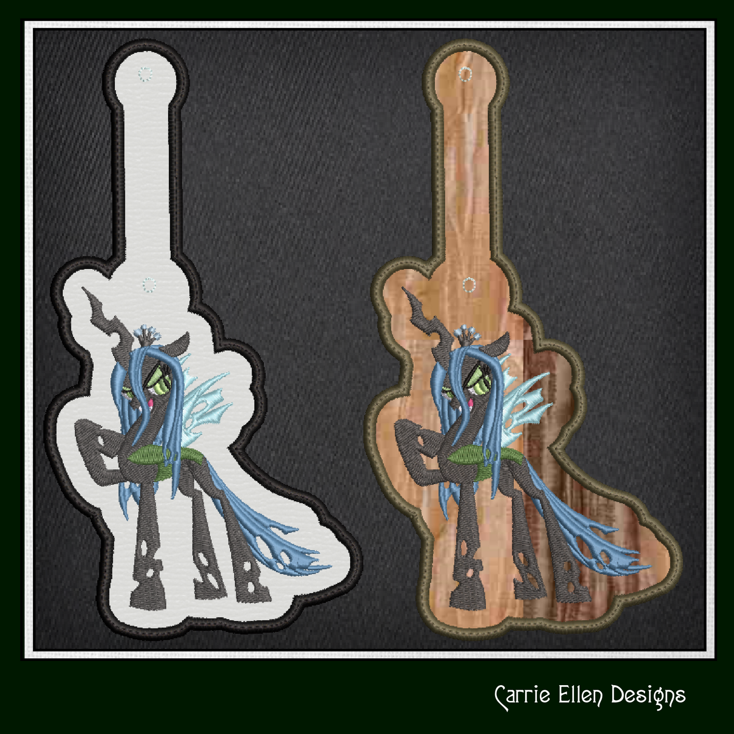 Queen Chrysalis ITH Key Fob Machine Embroidery Design | My Little Pony Inspired In-The-Hoop Bag Tag Project (2837)