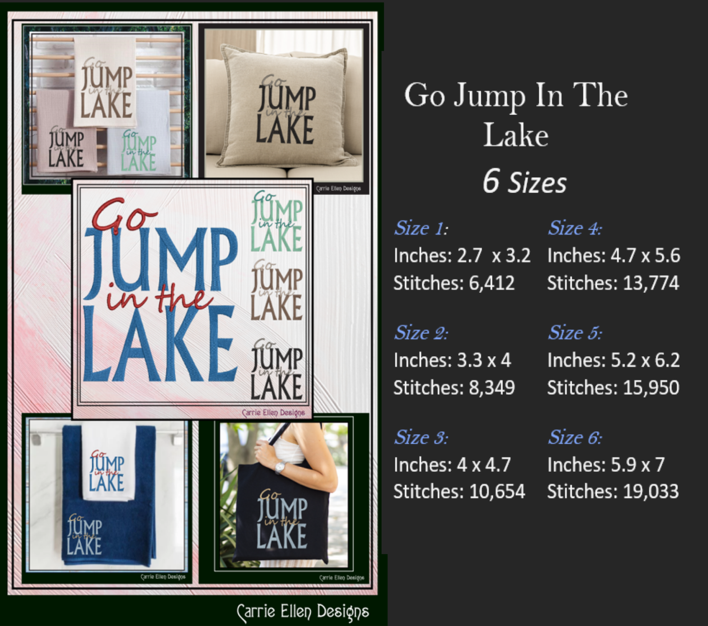 Go Jump In The Lake Machine Embroidery Design Saying, Snarky Family Camping Vacation Décor, Beach House (2843)