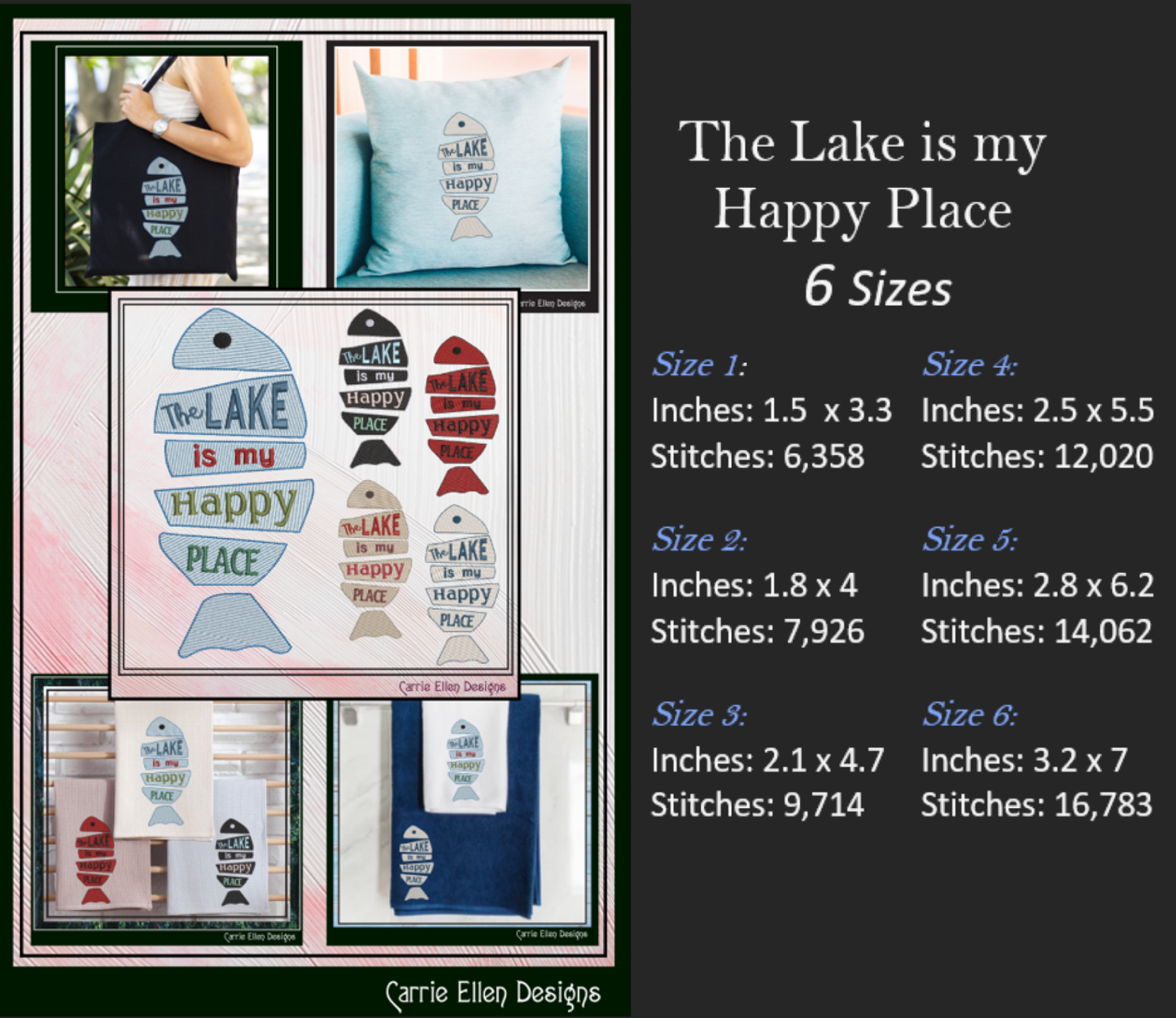 Lake Life Machine Embroidery Design Saying, The Lake is my Happy Place, Family Camping Fishing House Decor (2845)