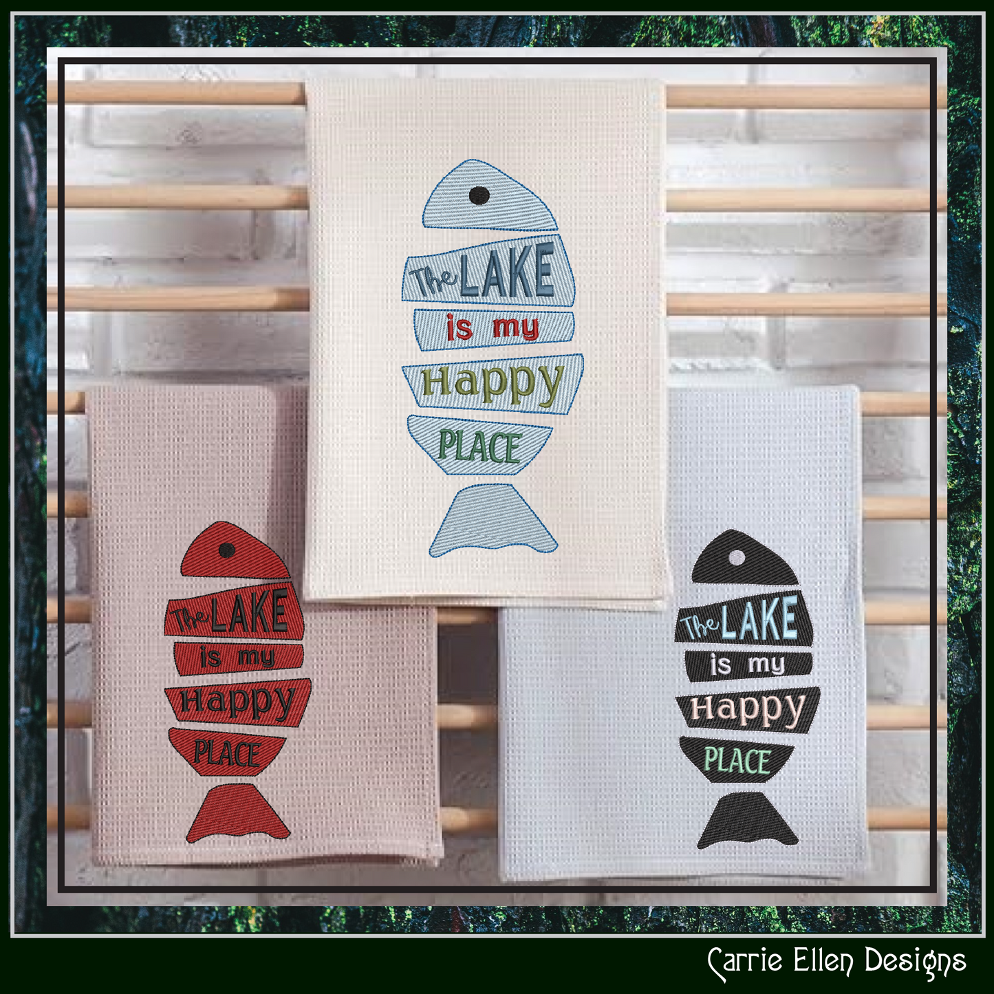 Lake Life Machine Embroidery Design Saying, The Lake is my Happy Place, Family Camping Fishing House Decor (2845)