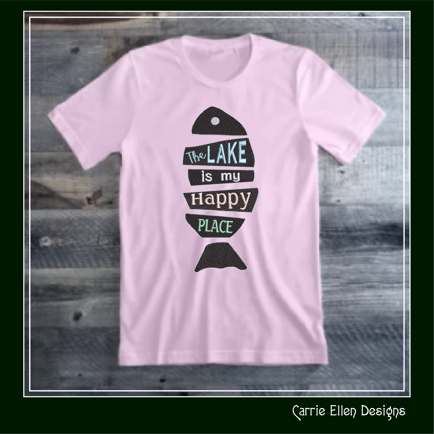Lake Life Machine Embroidery Design Saying, The Lake is my Happy Place, Family Camping Fishing House Decor (2845)