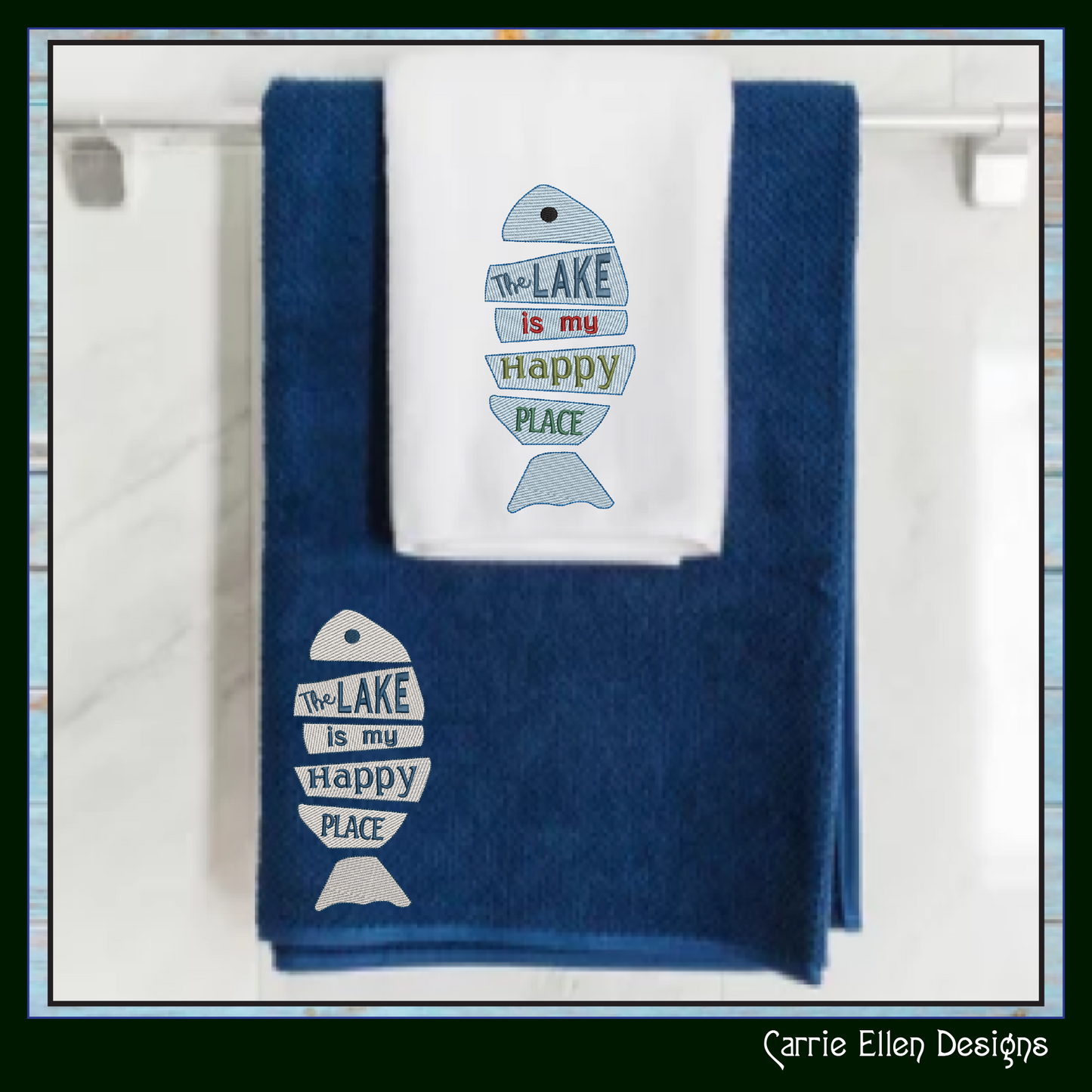 Lake Life Machine Embroidery Design Saying, The Lake is my Happy Place, Family Camping Fishing House Decor (2845)