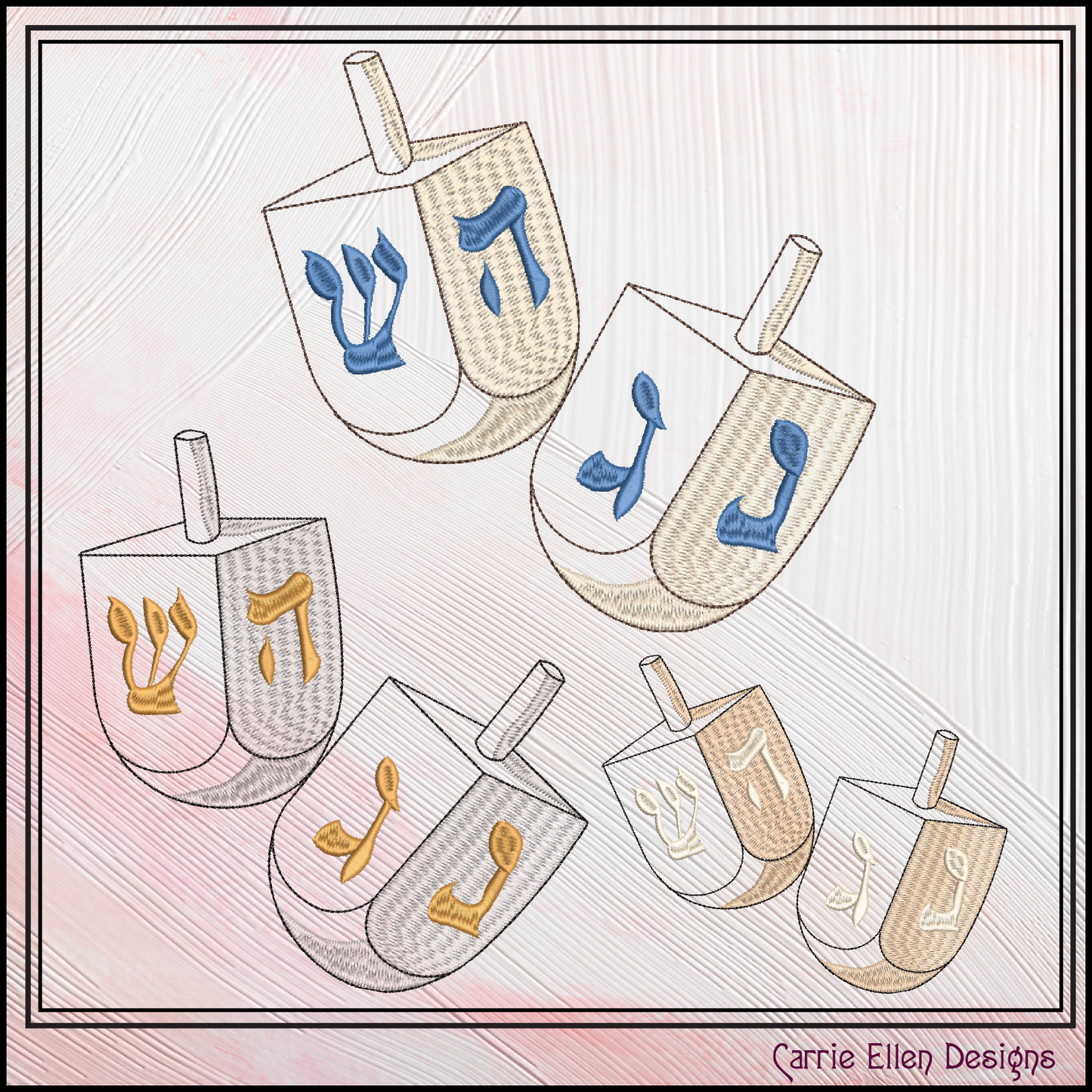 Dreidel Machine Embroidery Design, Chanukah Game Spinning Tops Design, Jewish Holiday Pattern, 6 Sizes, (2904)
