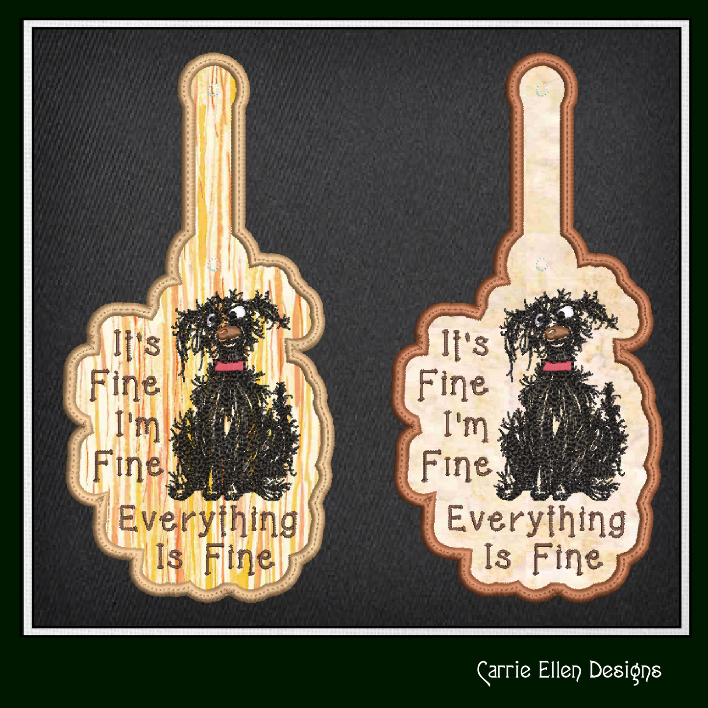 I'm Fine Dog ITH Key Fob Machine Embroidery Design | Everything Is Fine Neurotic Dog In-The-Hoop Project (2950)