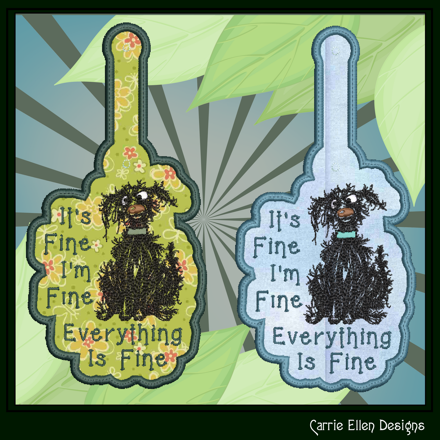 I'm Fine Dog ITH Key Fob Machine Embroidery Design | Everything Is Fine Neurotic Dog In-The-Hoop Project (2950)