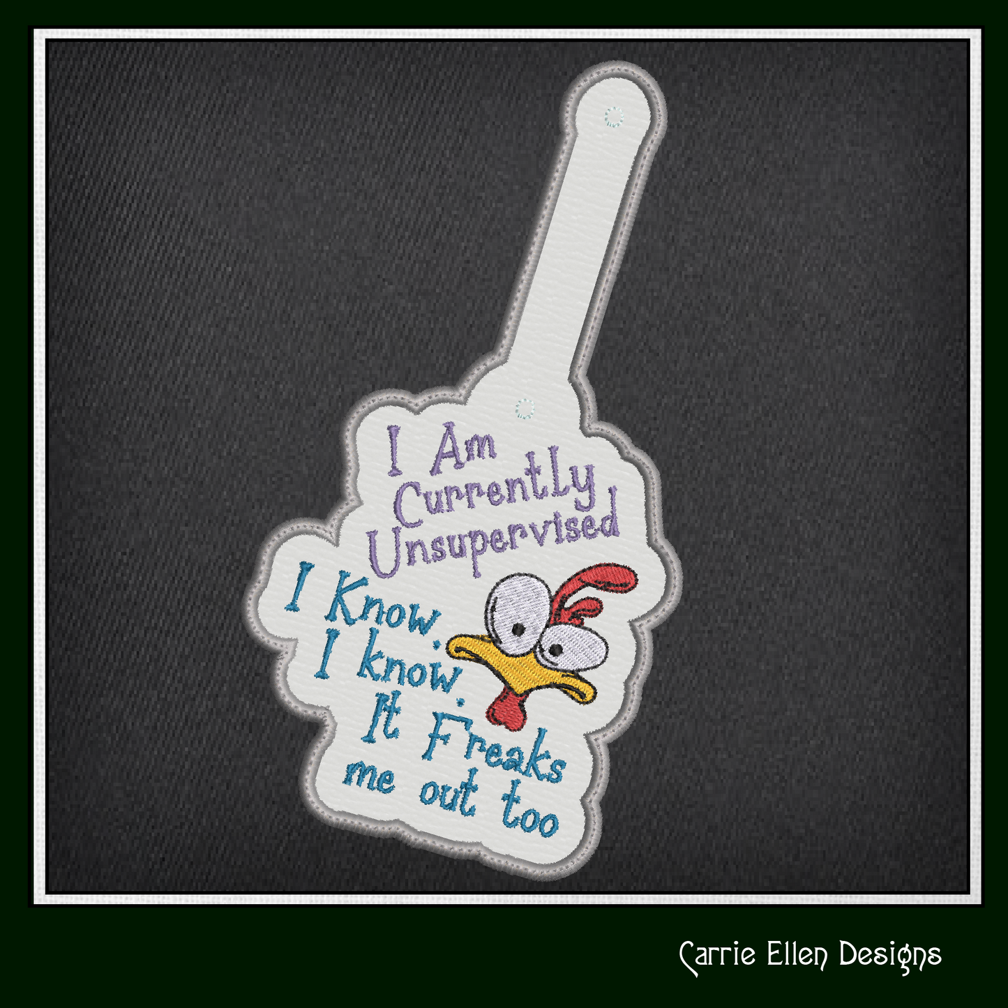 Currently Unsupervised Chicken ITH Key Fob Machine Embroidery Design | Funny In-The-Hoop Key Tag Project (2951)