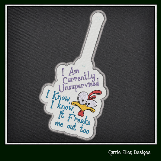 Currently Unsupervised Chicken ITH Key Fob Machine Embroidery Design | Funny In-The-Hoop Key Tag Project (2951)