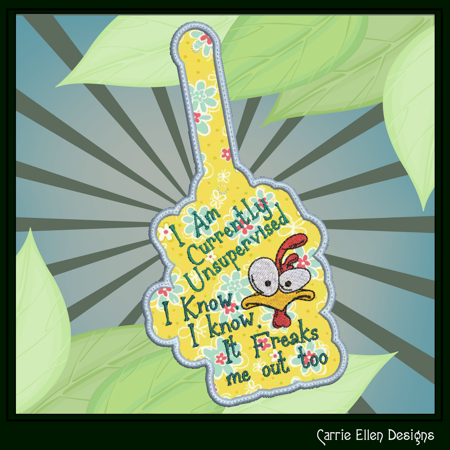 Currently Unsupervised Chicken ITH Key Fob Machine Embroidery Design | Funny In-The-Hoop Key Tag Project (2951)