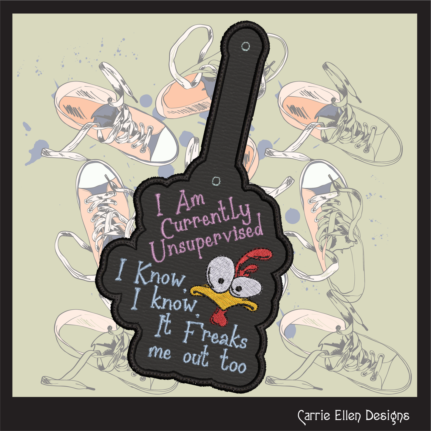 Currently Unsupervised Chicken ITH Key Fob Machine Embroidery Design | Funny In-The-Hoop Key Tag Project (2951)