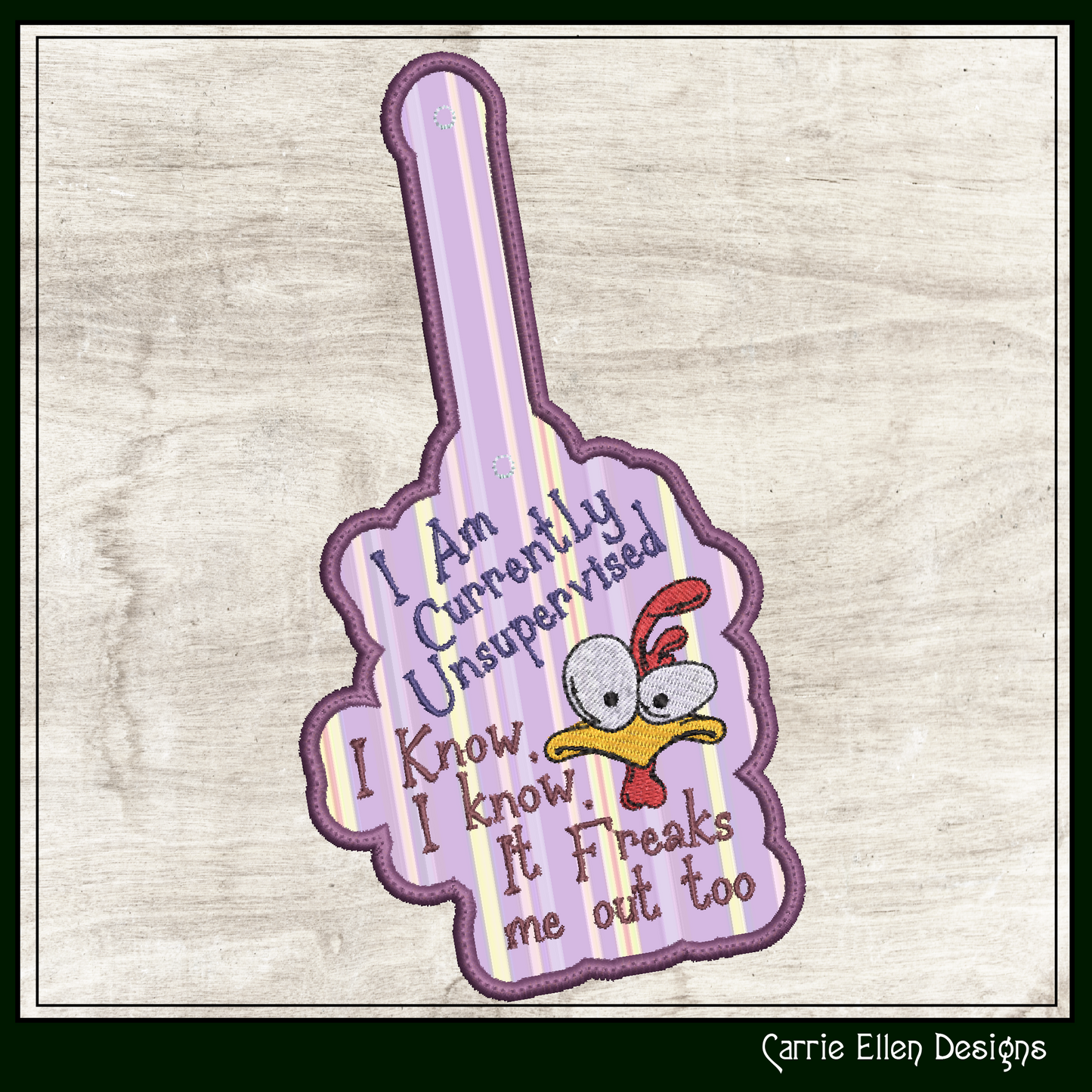 Currently Unsupervised Chicken ITH Key Fob Machine Embroidery Design | Funny In-The-Hoop Key Tag Project (2951)