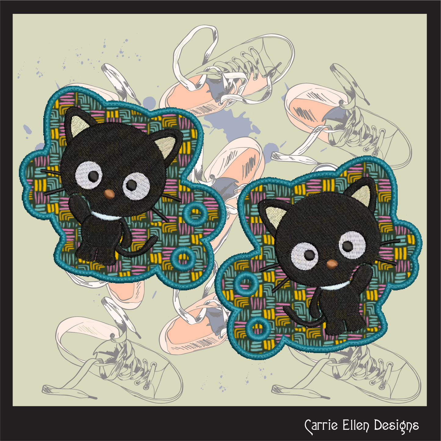 Cat Character In The Hoop Machine Embroidery Shoe Wing Design, ITH Chococat Hello Kitty and Friends Fandom Cartoon (2956)