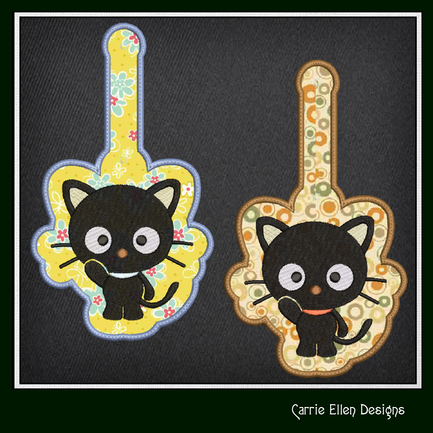 Kawaii Cat ITH Key Fob Embroidery Design | Chococat Fandom Key Tag | Cute In-The-Hoop Cartoon Project (2957)