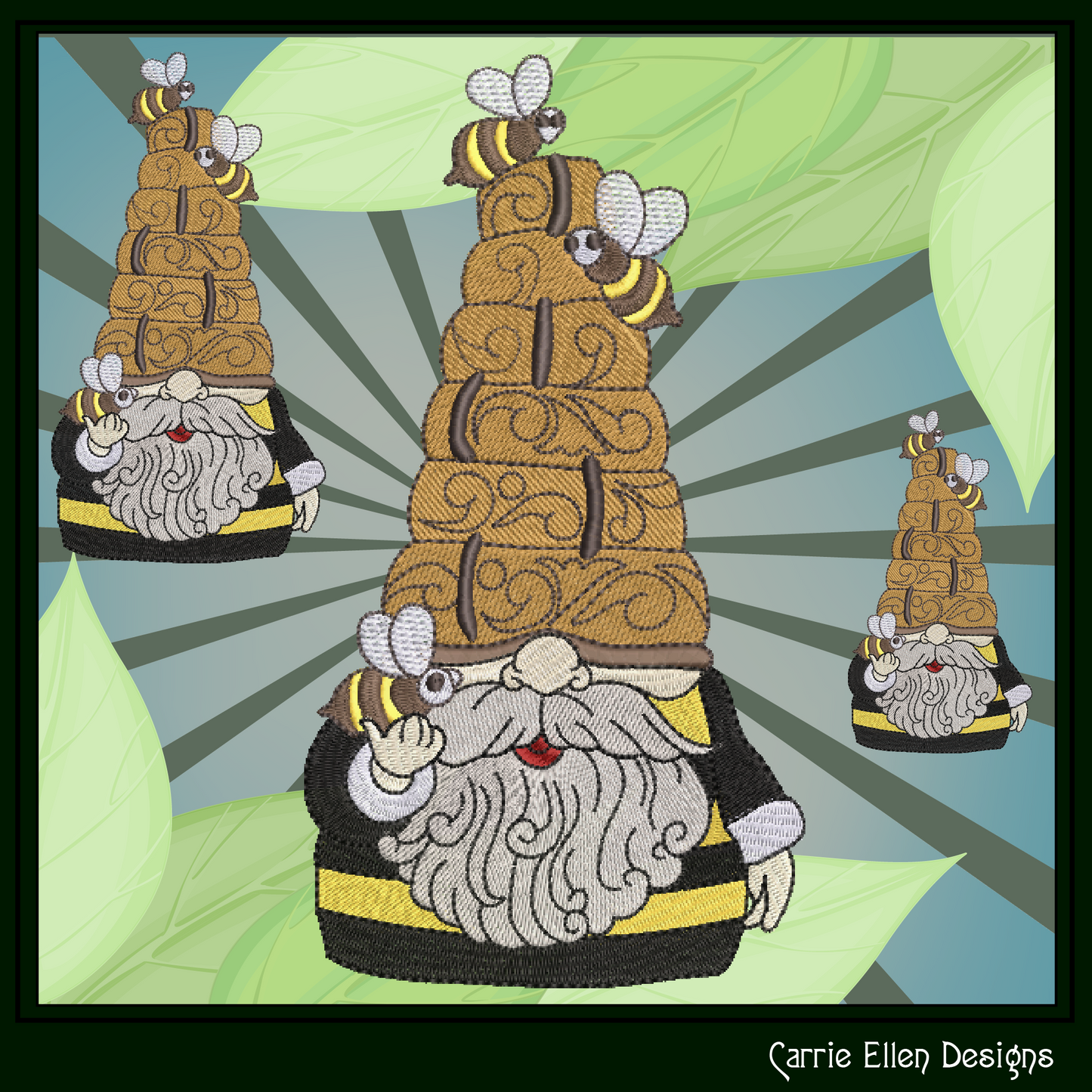 Gnome Machine Embroidery Design, Beehive and Bees Garden Gnome Pattern, 6 Sizes (2965)