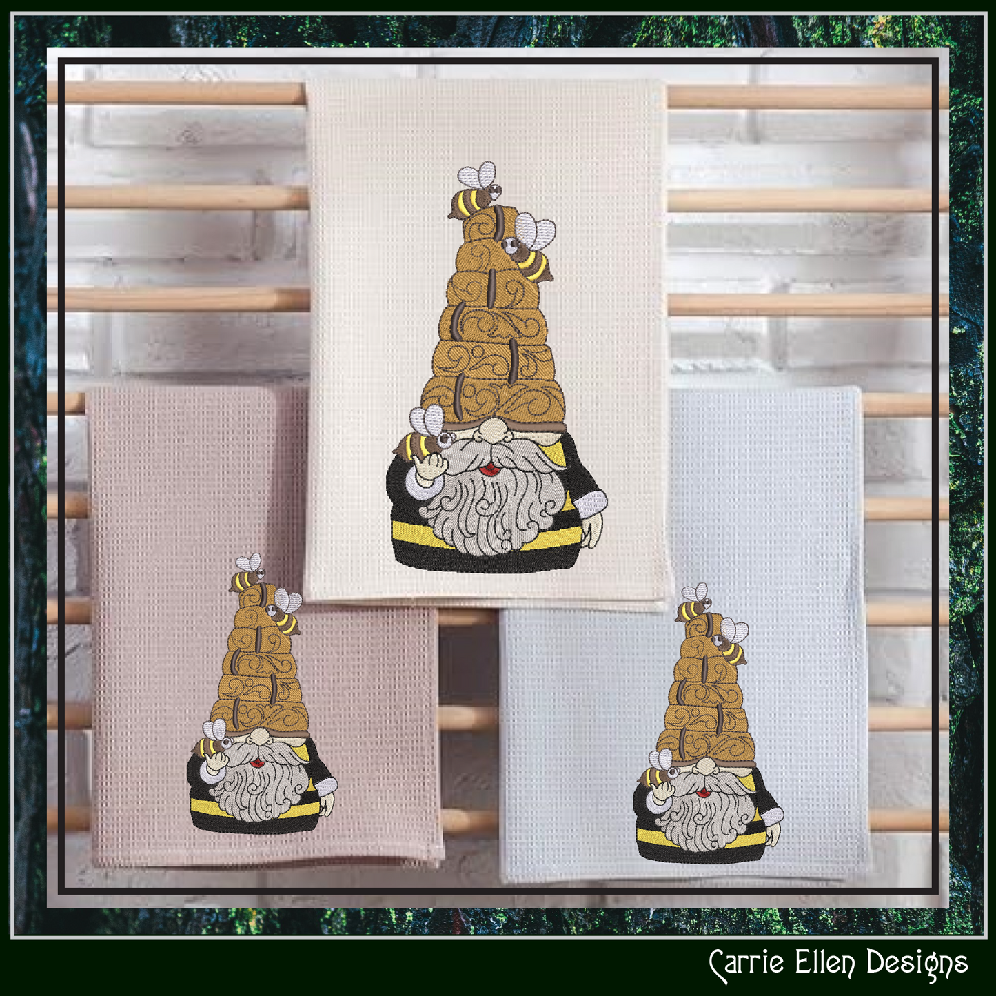 Gnome Machine Embroidery Design, Beehive and Bees Garden Gnome Pattern, 6 Sizes (2965)