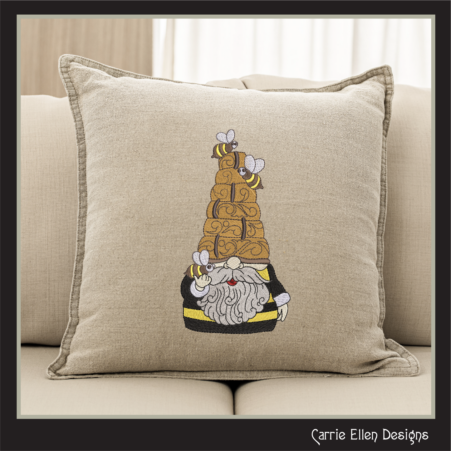 Gnome Machine Embroidery Design, Beehive and Bees Garden Gnome Pattern, 6 Sizes (2965)