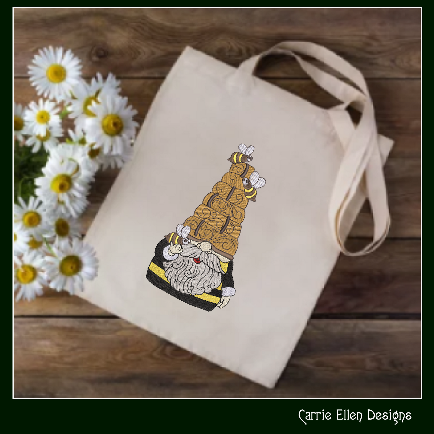 Gnome Machine Embroidery Design, Beehive and Bees Garden Gnome Pattern, 6 Sizes (2965)
