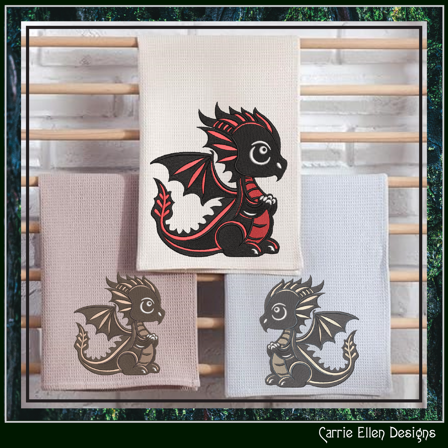 Adorable Baby Dragon Machine Embroidery Design, Cute Fantasy Animal, Leaf Tail Dragon, 6 Sizes (2977)