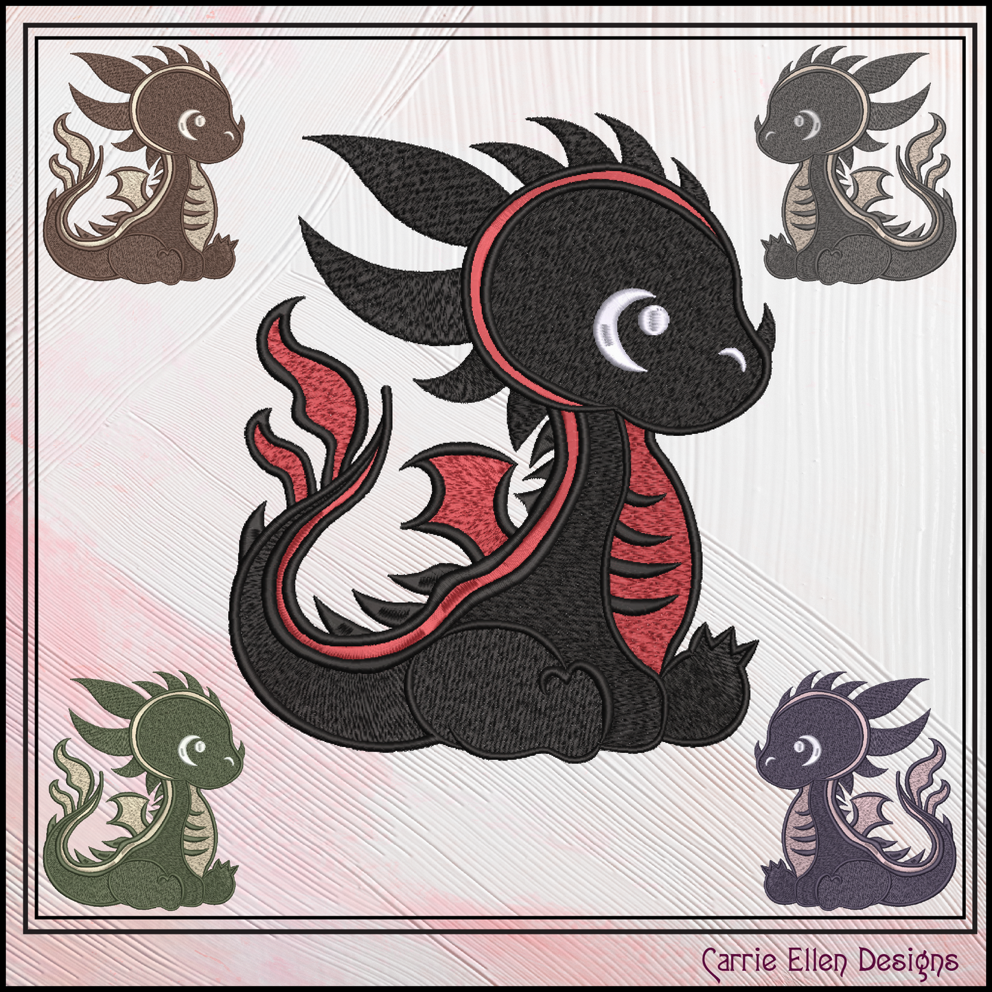 Adorable Baby Dragon Machine Embroidery Design, Cute Fantasy Animal Dragon, 6 Sizes (2978)