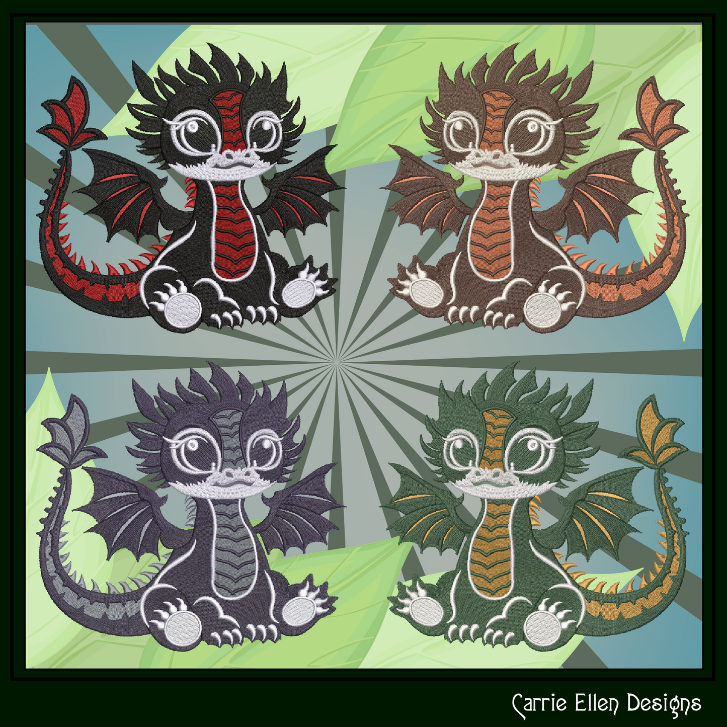 Adorable Baby Dragon Machine Embroidery Design, Cute Fantasy Animal, 6 Sizes (2982)