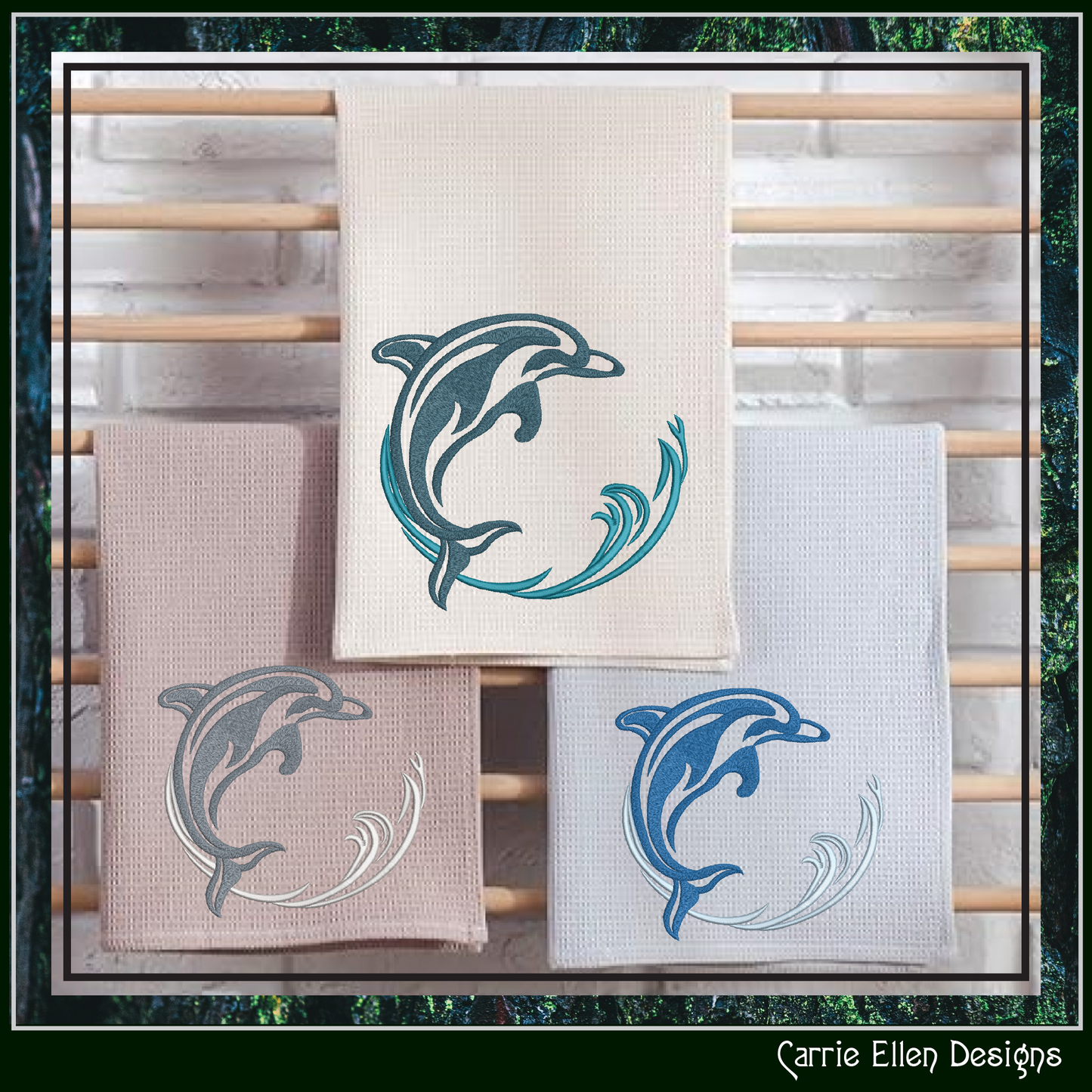 Dolphin Machine Embroidery Design, Bottlenose Porpoise, Jumping Dolphin In The Waves, 6 Sizes (2992)