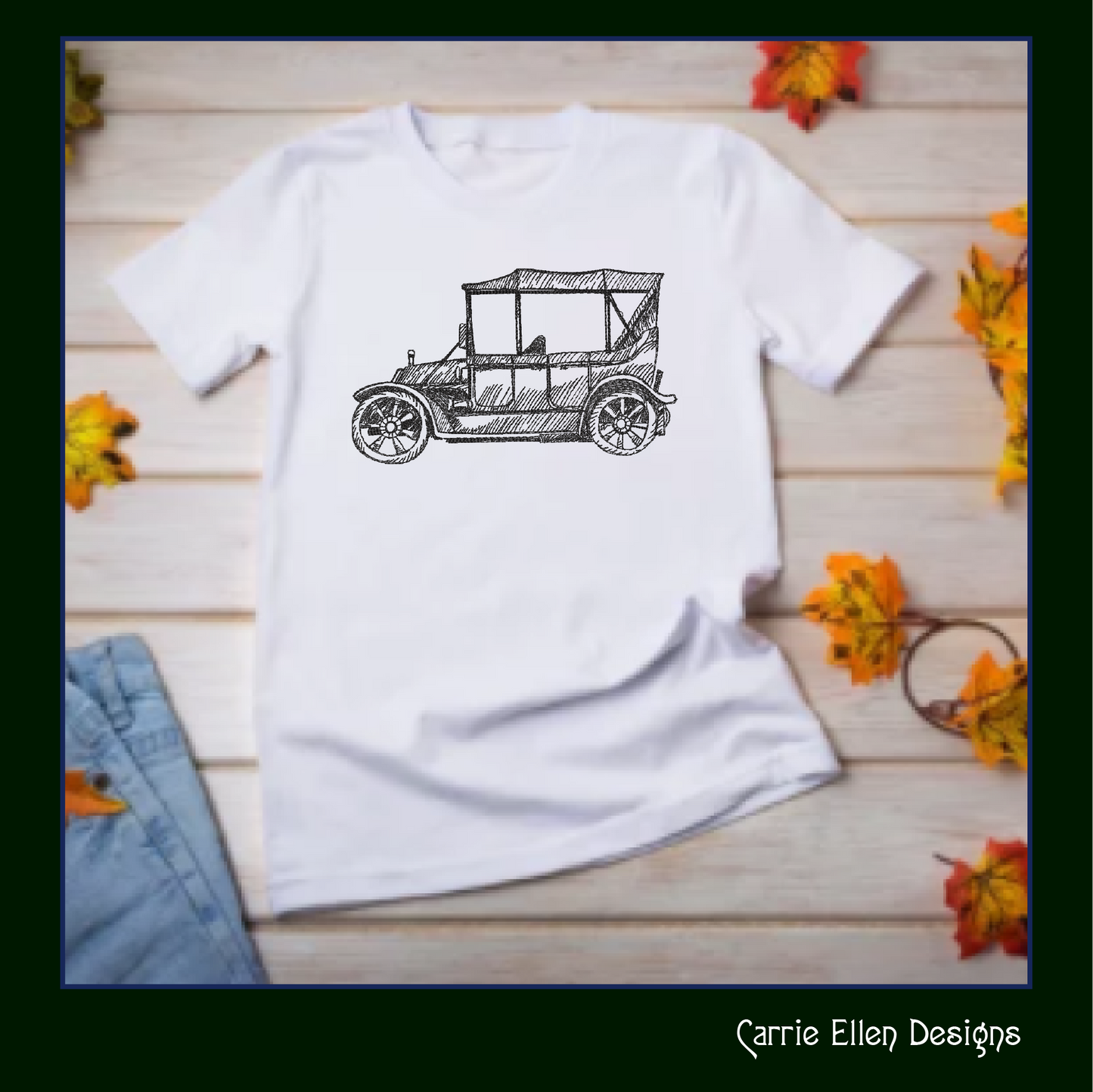 Classic Car Machine Embroidery Design Sketch, Vintage Vehicle Embroidery Pattern, Retro Car Stitch File, 6 Sizes (3012)