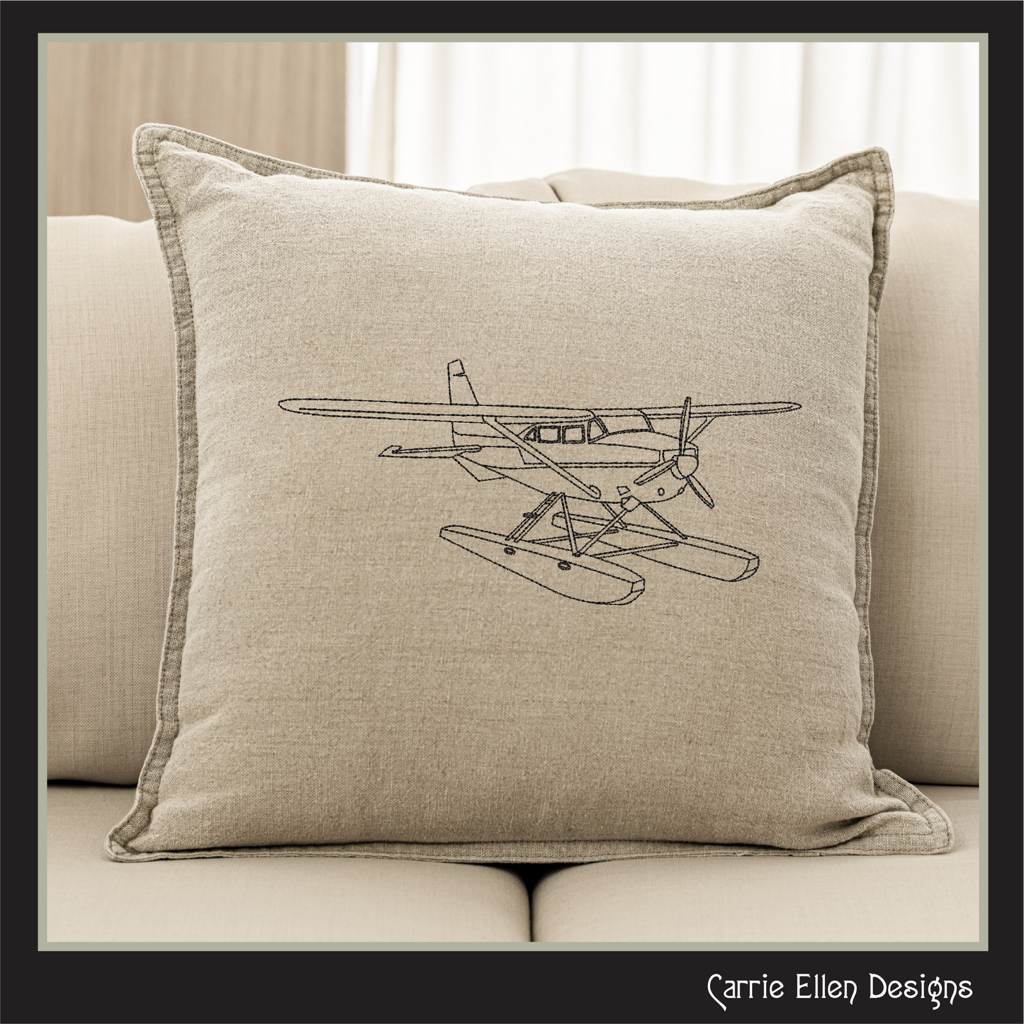 Sea Plane Machine Embroidery Design, Line Art Sketch, Airplane Pattern, Artistic Embroidery, 6 Sizes (3017)