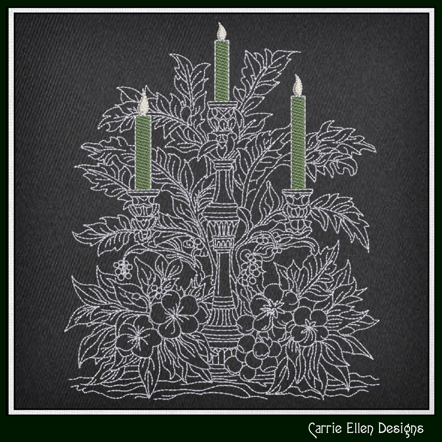 Elegant Floral Candle Centerpiece Machine Embroidery Design, Artistic Candelabra Sketch, Holiday Design, 6 Sizes (3025)