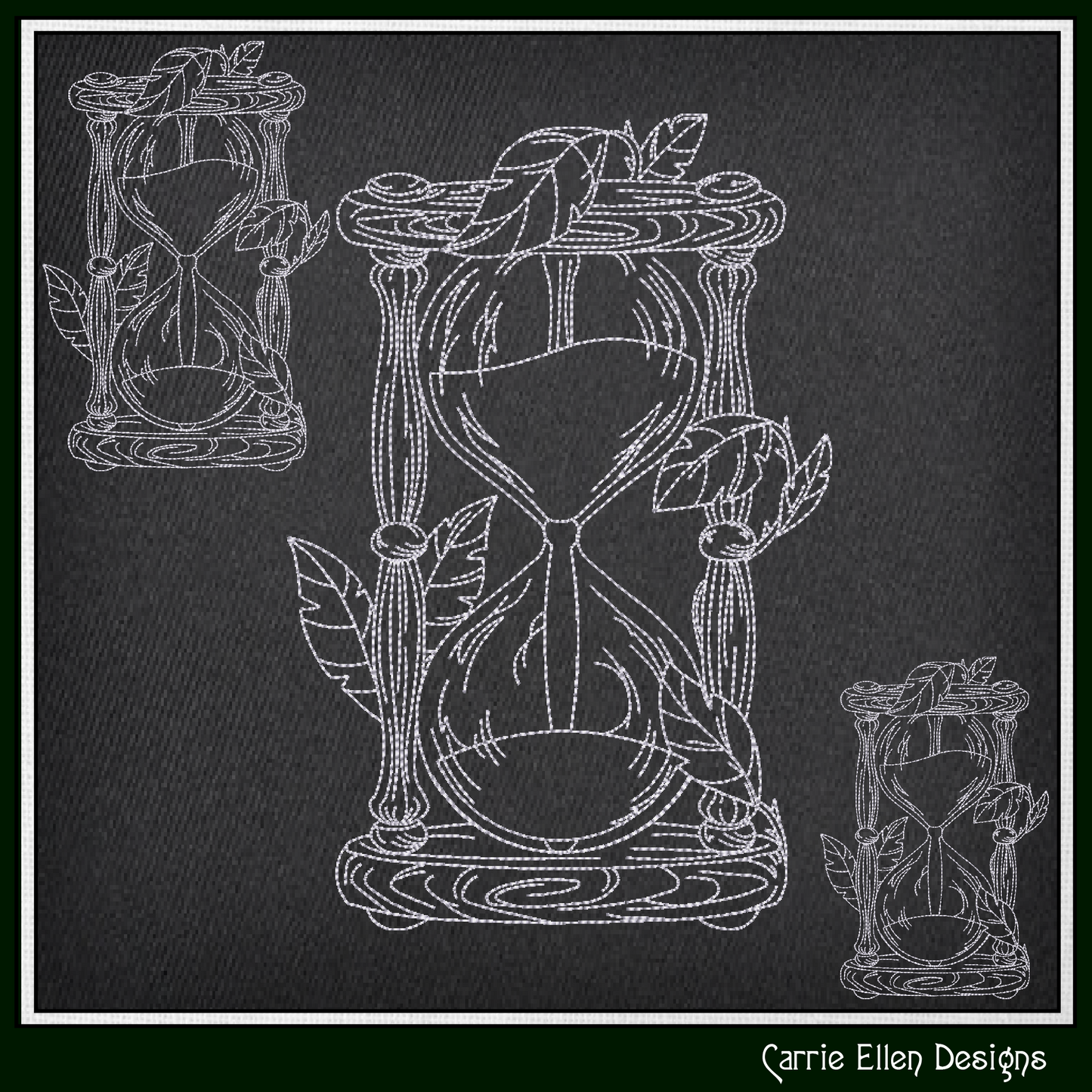 Hourglass Machine Embroidery Design, Woodlands Nature Framed Line Art Timepiece Sketch Design, 6 Sizes (3026)