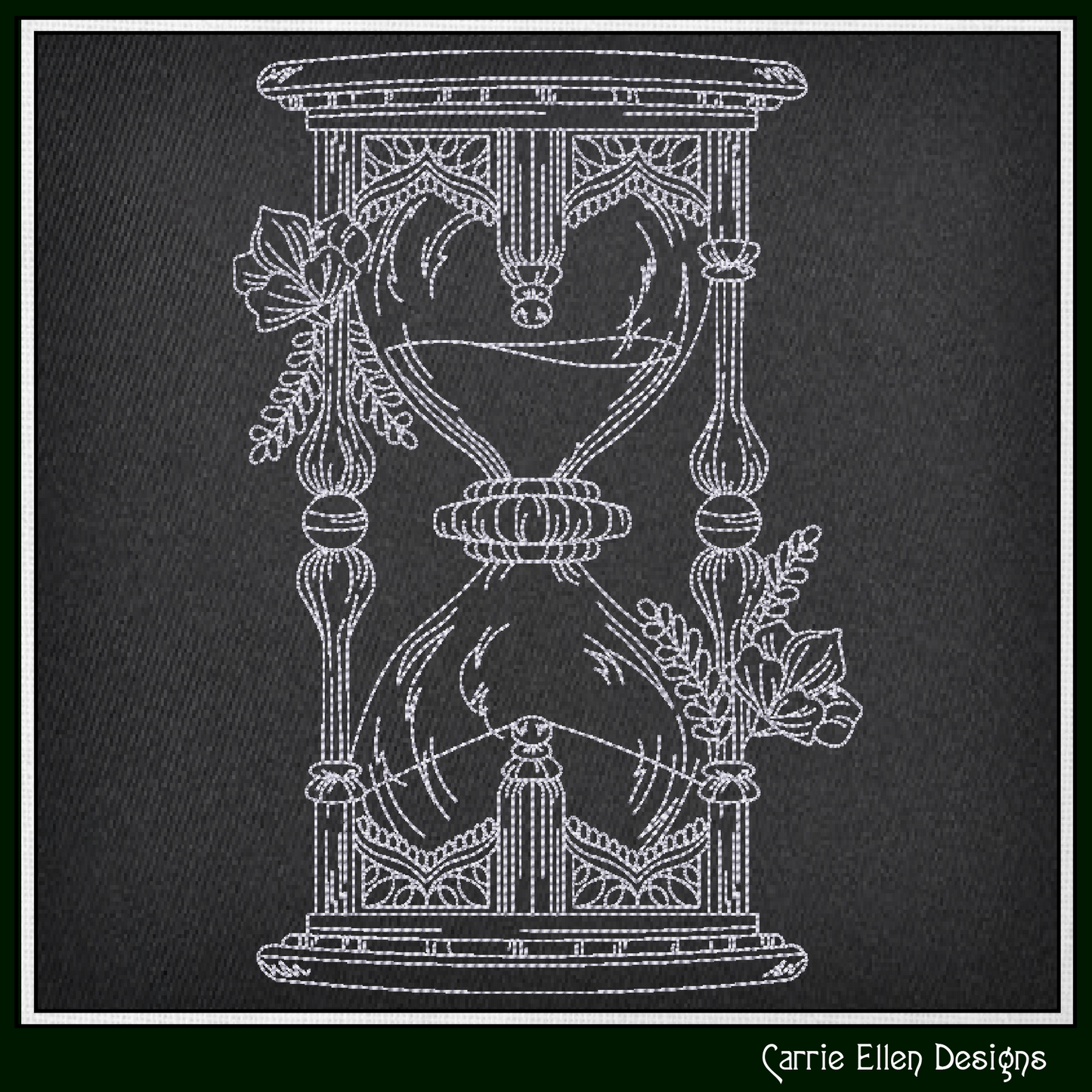Floral Hourglass Machine Embroidery Design, Wildflower Framed Line Art Timepiece Sketch Design, 6 Sizes (3027)