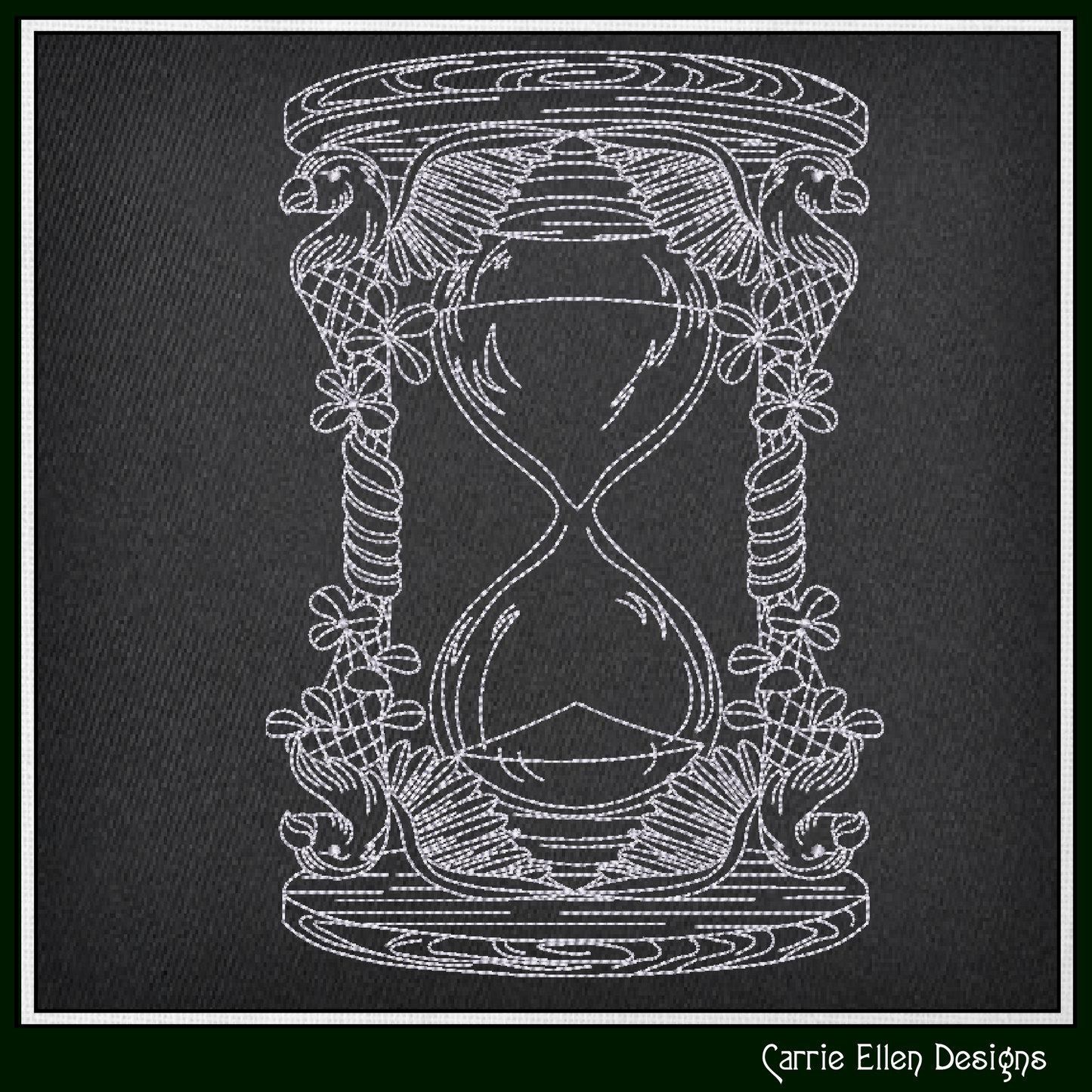 Parrot Hourglass Machine Embroidery Design, Tropical Bird Framed Line Art Timepiece Sketch Design, 6 Sizes (3028)