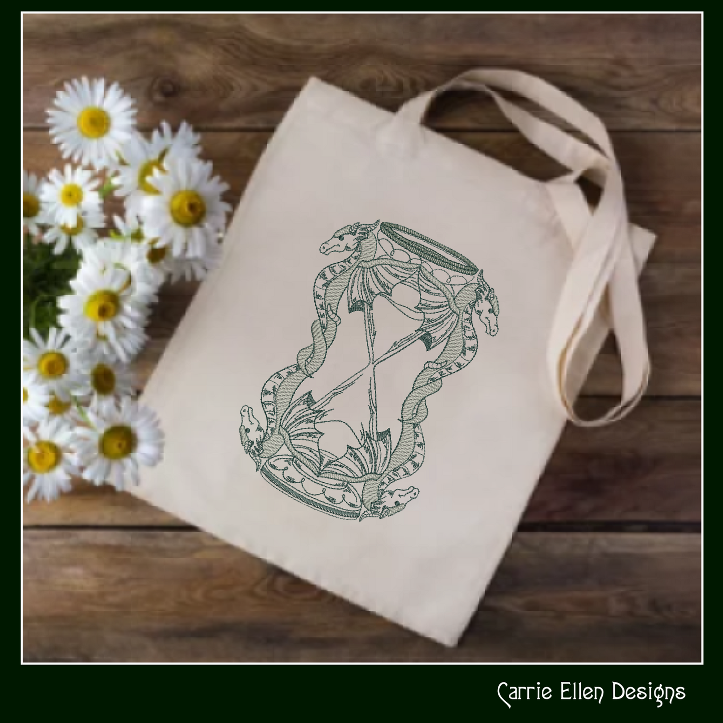 Dragon Hourglass Machine Embroidery Design, Fantasy Dragon Framed Line Art Timepiece Sketch Design, 6 Sizes (3029)