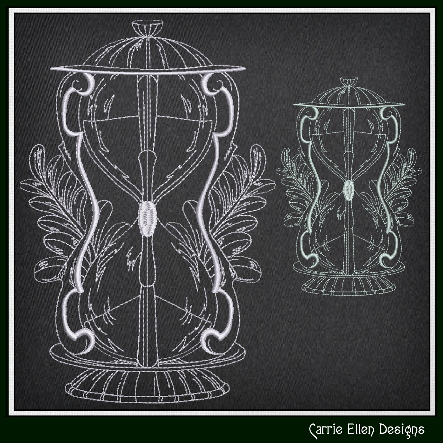Hourglass Machine Embroidery Design, Eucalyptus Leaf Line Art Timepiece Sketch Design, 6 Sizes (3031)