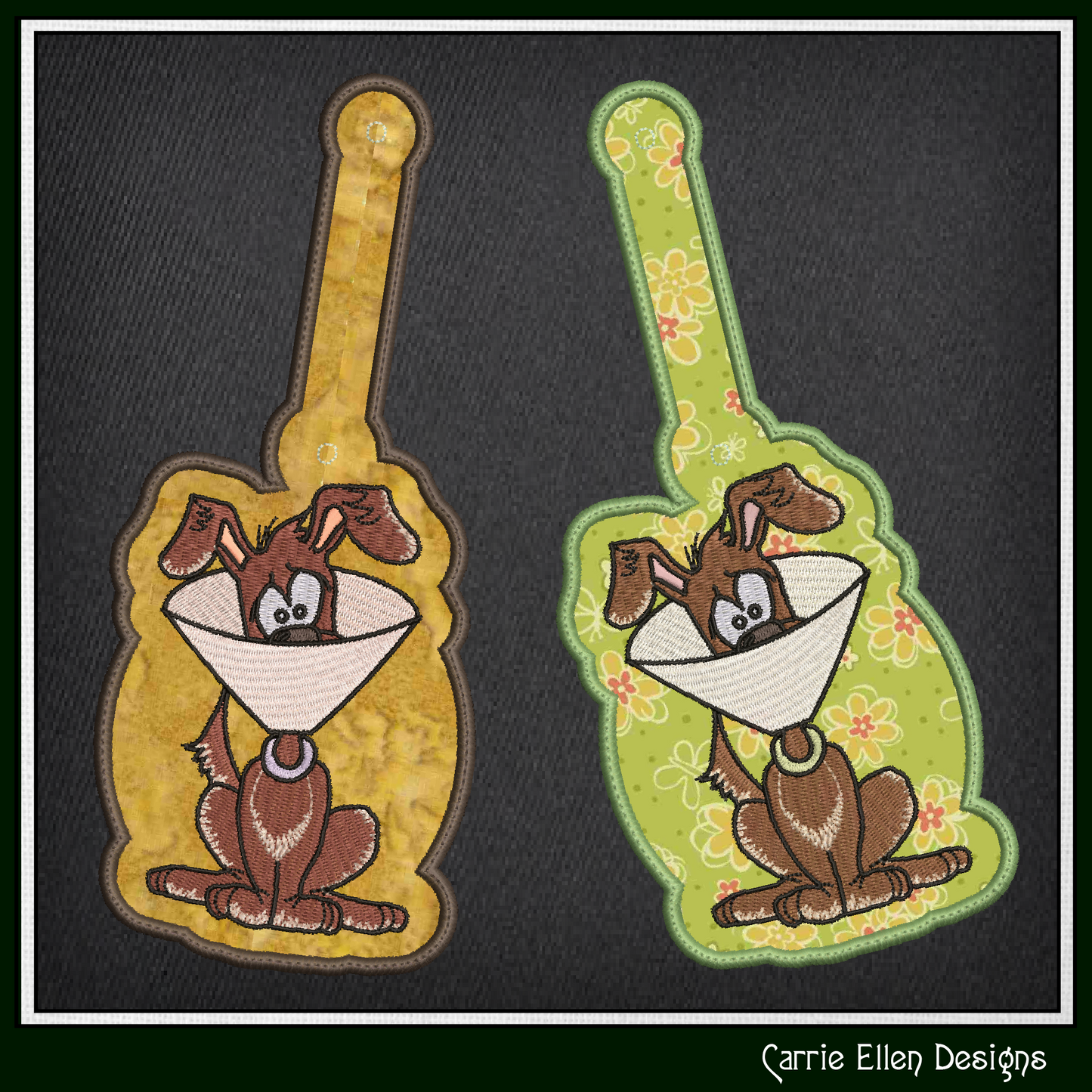 Dog Humor ITH Key Fob Machine Embroidery Design | Cartoon Dog with Cone Collar In-The-Hoop Key Tag (3045)