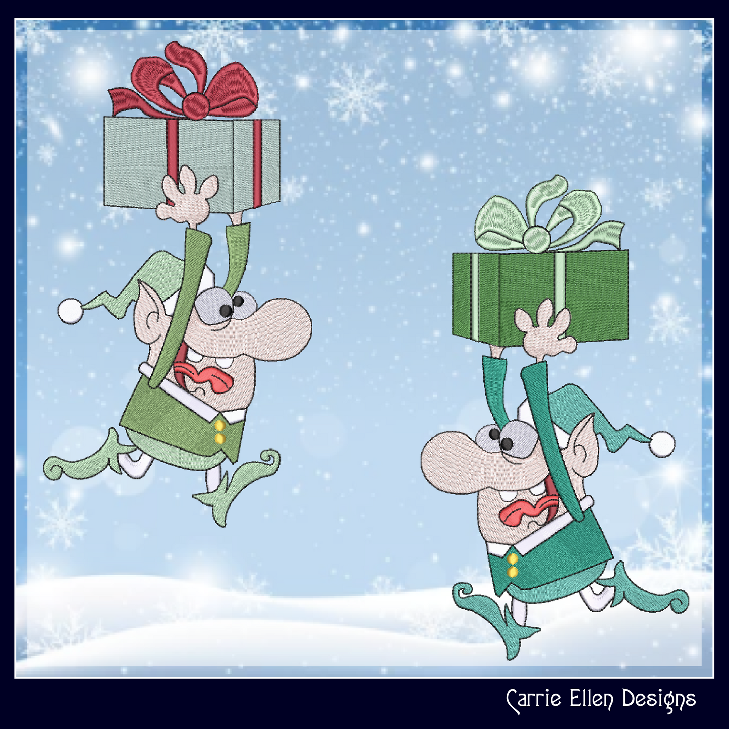 Christmas Elf Machine Embroidery Design, Funny Elf Running with Present, X-mas Holiday Cartoon Design, 6 Sizes (3059)