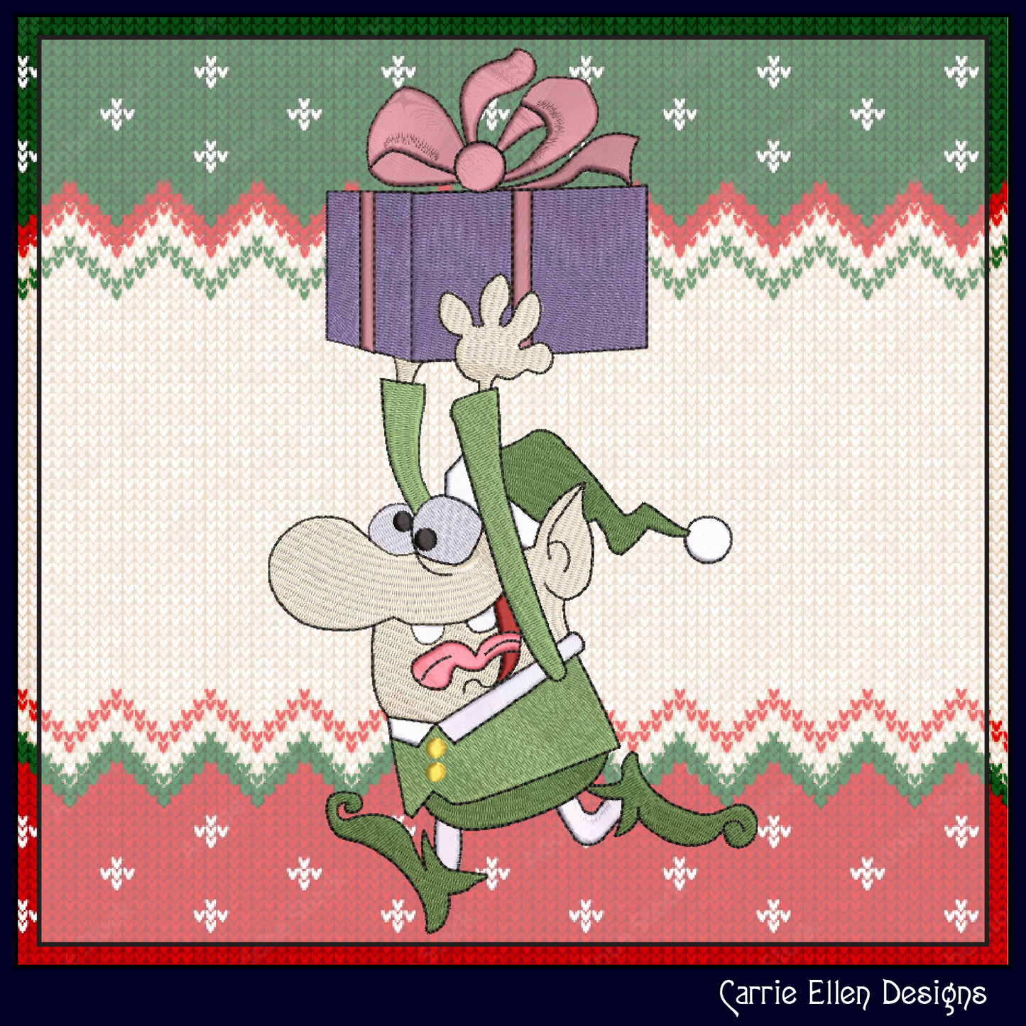 Christmas Elf Machine Embroidery Design, Funny Elf Running with Present, X-mas Holiday Cartoon Design, 6 Sizes (3059)