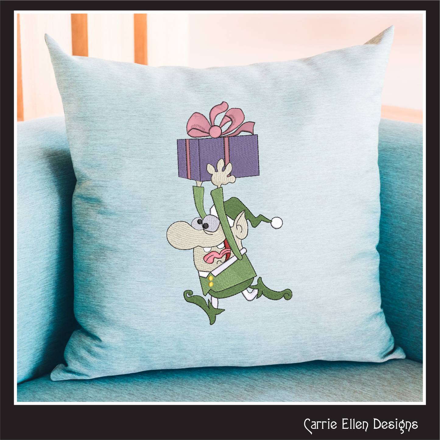 Christmas Elf Machine Embroidery Design, Funny Elf Running with Present, X-mas Holiday Cartoon Design, 6 Sizes (3059)