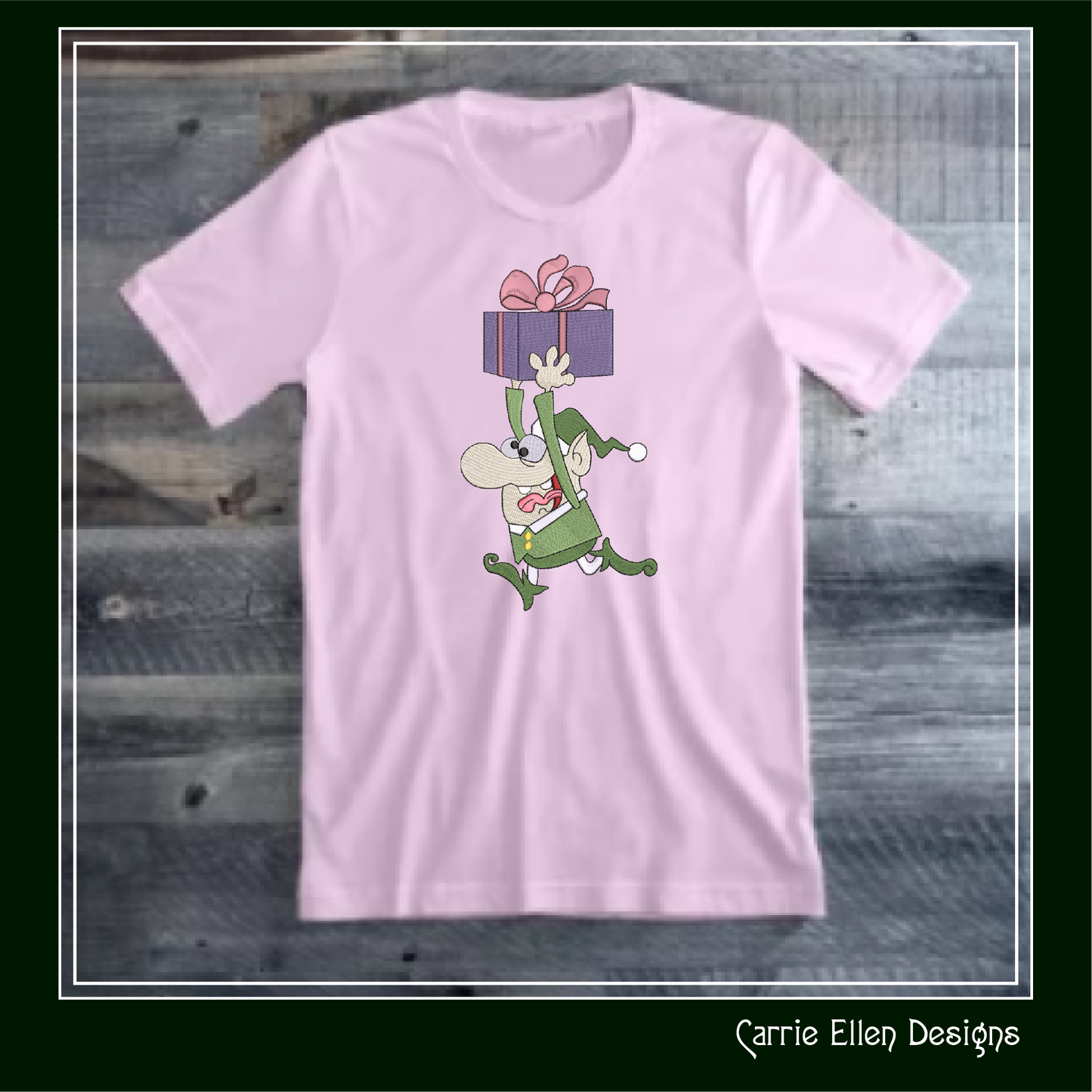 Christmas Elf Machine Embroidery Design, Funny Elf Running with Present, X-mas Holiday Cartoon Design, 6 Sizes (3059)