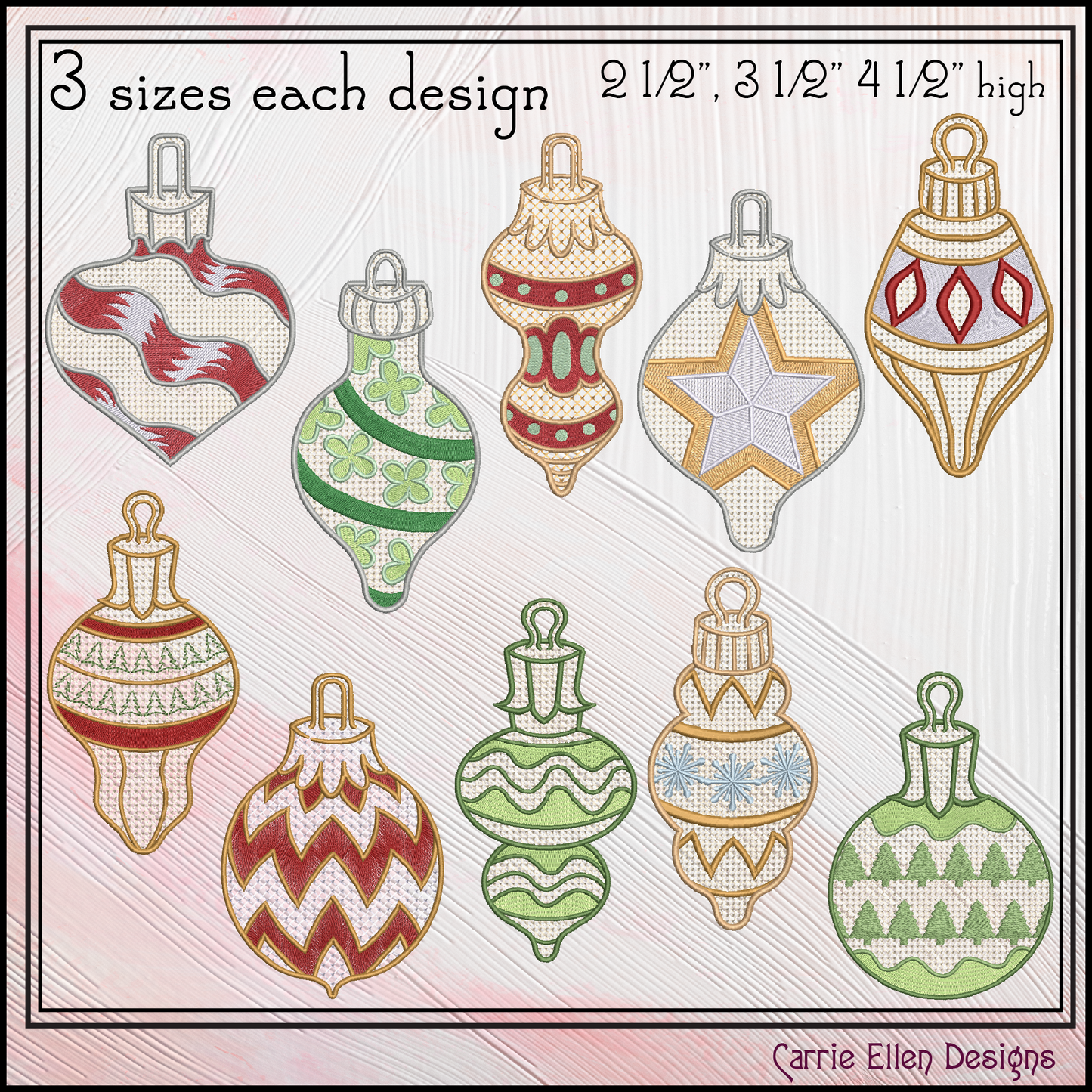 Christmas Ornament Machine Embroidery Bundle | FSL X-mas Ornaments | 10 Designs, 3 Sizes Each (3064)