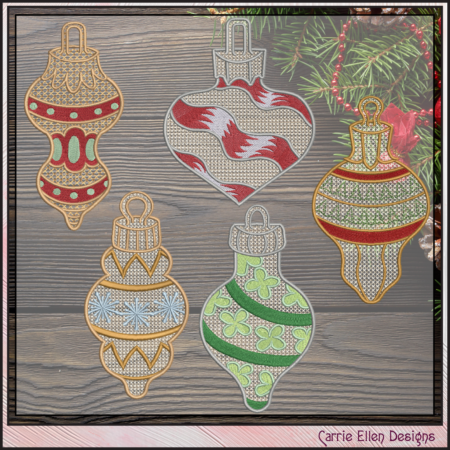 Christmas Ornament Machine Embroidery Bundle | FSL X-mas Ornaments | 10 Designs, 3 Sizes Each (3064)