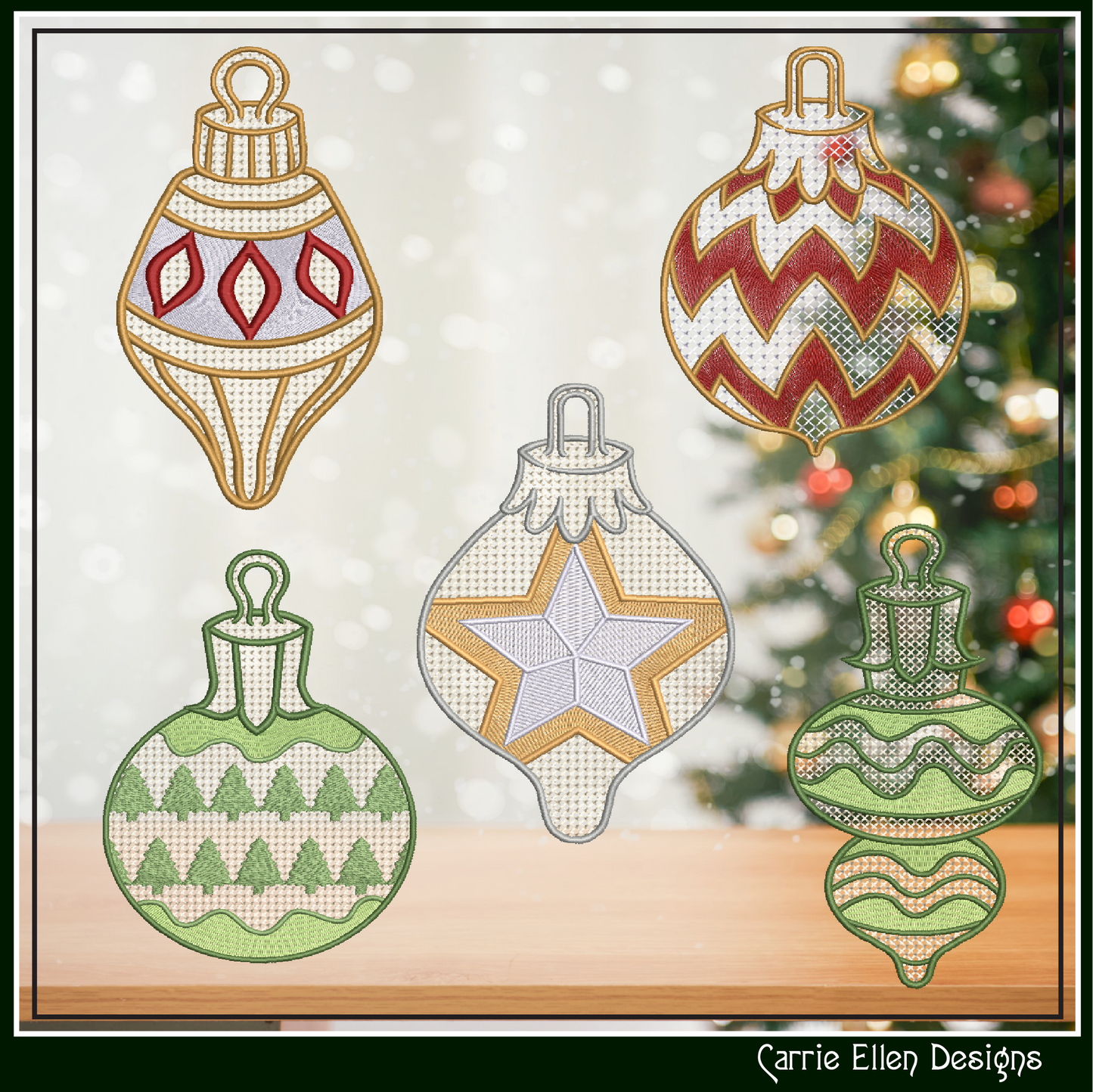 Christmas Ornament Machine Embroidery Bundle | FSL X-mas Ornaments | 10 Designs, 3 Sizes Each (3064)