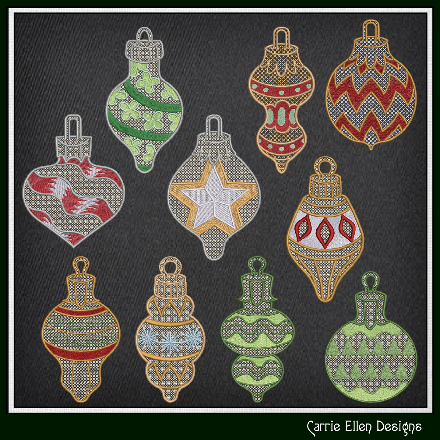 Christmas Ornament Machine Embroidery Bundle | FSL X-mas Ornaments | 10 Designs, 3 Sizes Each (3064)