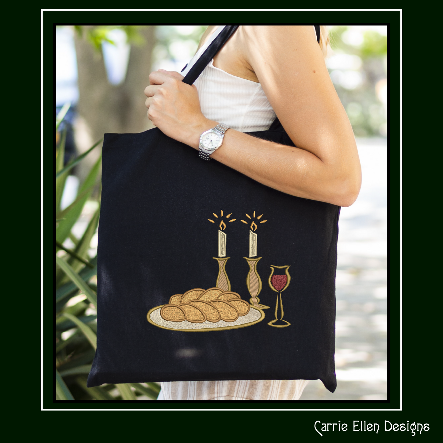 Candlelight Shabbat Machine Embroidery Design, Shabbat Candles Judaism Religious Design, Challah Wine and Candles, 6 Sizes (3069)