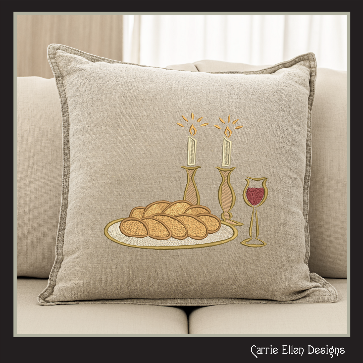Candlelight Shabbat Machine Embroidery Design, Shabbat Candles Judaism Religious Design, Challah Wine and Candles, 6 Sizes (3069)