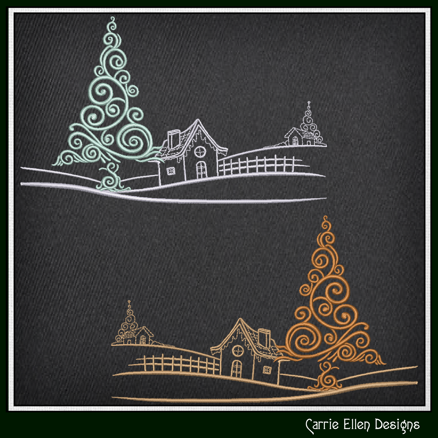 Christmas Machine Embroidery Design, Decorative Christmas Tree Landscape, Winter Holiday Design, 6 Sizes (3072)