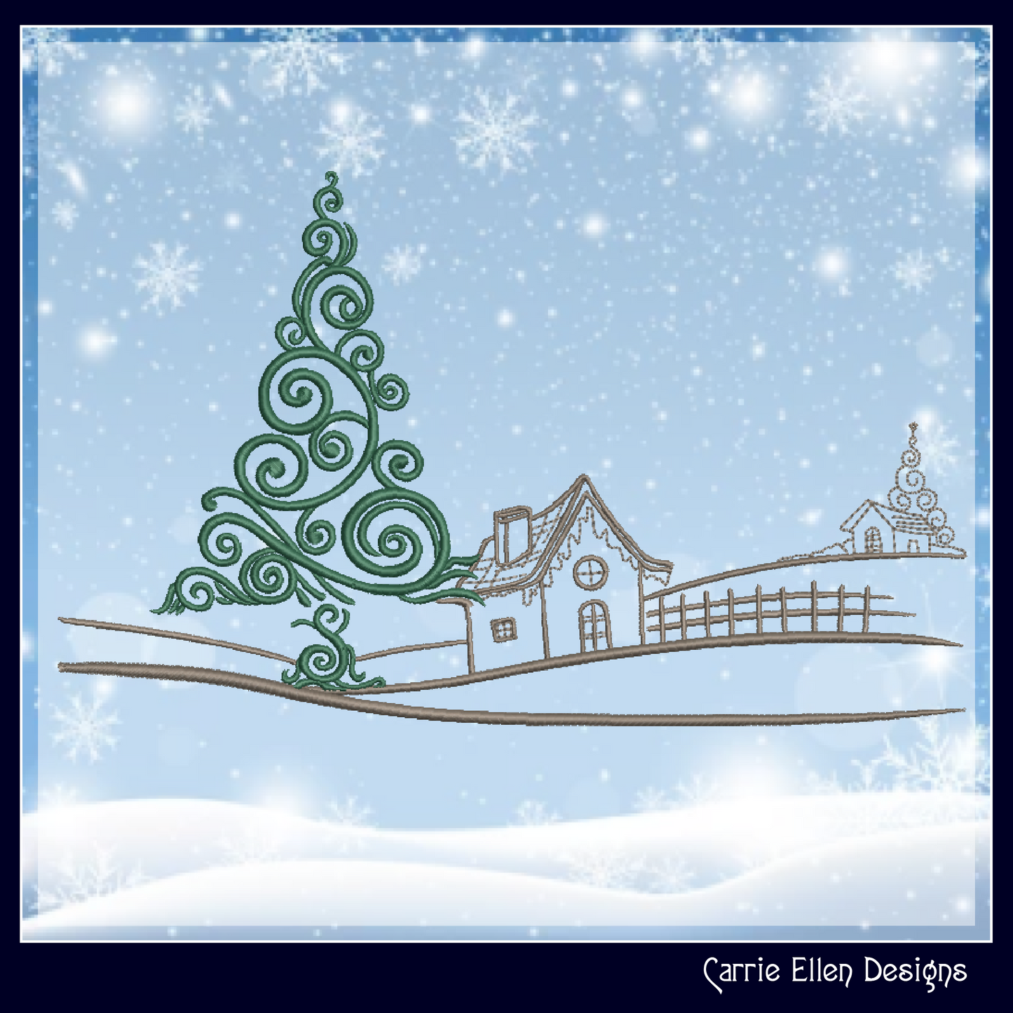Christmas Machine Embroidery Design, Decorative Christmas Tree Landscape, Winter Holiday Design, 6 Sizes (3072)